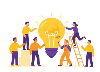 Fikirler ve Yenilik Çözümü için Takım Çalışması Vektör İllüstrasyon İşbirliği