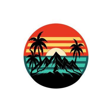 Hindistancevizi ağacı silueti olan bir dağ manzarası içeren eski model bir vektör arka planı. Bu tasarım nostaljik bir tropikal titreşim yakalıyor. Posterler, baskılar ve klasik estetik arka planlar için mükemmel..