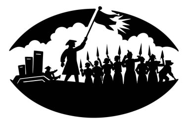 Önemli tarihi olayları gösteren, dünyayı şekillendiren önemli anları temsil eden detaylı bir vektör çizimi. Eğitim materyalleri, tarih sunumları ve kültürel belgeler için ideal.