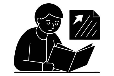 Bir öğrencinin İngilizce gramerini gergin bir grafikle öğrenmesinin eğitici bir temsili. Dil öğrenme materyalleri, okul kaynakları, ESL öğretim yardımları ve dil bilgisi dersleri için ideal.