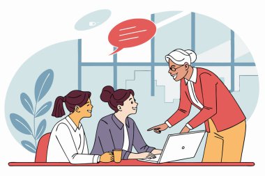 İş sunumları, eğitim materyalleri, kurumsal stratejiler ve takım çalışması geliştirme kaynakları için ideal, liderlik ve yönetim kavramlarını temsil eden profesyonel bir vektör çizimi.