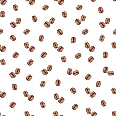 Beyaz arka planda kahve çekirdekleri. Kafe, kafe, menü, logo, dükkan ve kahve makineleri için suluboya desenleri. Tekstil ve sofra eşyaları üzerine baskı yapmak için. Parfüm, İçindekiler