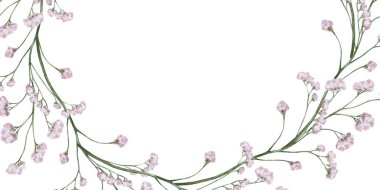 Suluboya Sancak, filizli kartpostal küçük, hafif, mor çiçekler. Kurumuş çiçekler. Çiçekçi, parfüm etiketi, kozmetik, tipografi, tekstil için tasarım. Ev için güzel kokular. Davet için mükemmel