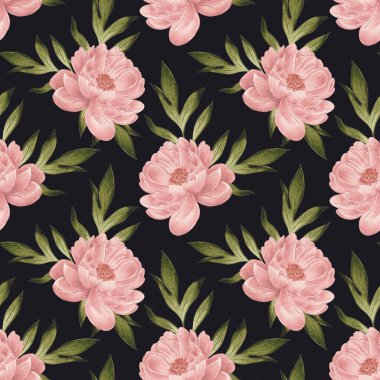 Kusursuz desenli bej, pembe şakayıklar, suluboya çizimler. Hediye paketi ve ürün ambalajı için ideal. Kartpostallar, kartvizitler ve kartvizitler için paket, tekstil, sofra takımı tasarımında kullanılabilir.