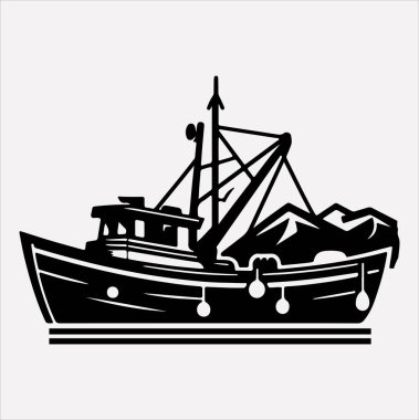 fishing boat icon vector silhouette  art illustration clipart