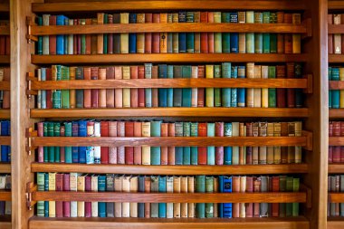 Bookcase at Gillette Castle in East Haddam, Connecticut. clipart