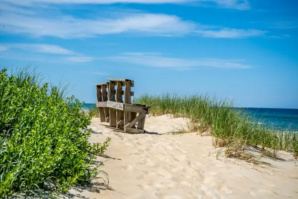 A bench among the sand dunes at Nags Head on the Outer Banks.