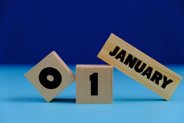 Yeni yıl 2025 kavramı ve takvim olarak 01 Ocak metni