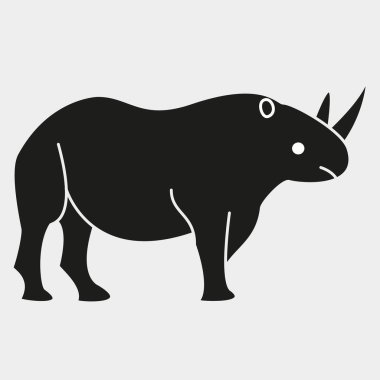 Bir gergedanın siyah silueti, beyaz bir arka planda izole edilmiş.