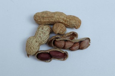 fındıklar ve kuru fıstıklar beyaz arka planda izole edilmiş.
