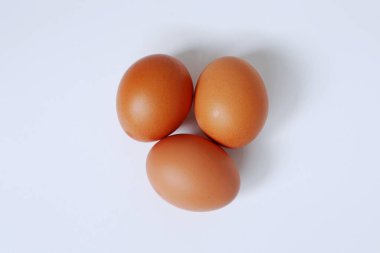 Beyaz arkaplanda yeni yumurtalar ve metin için boşluk.