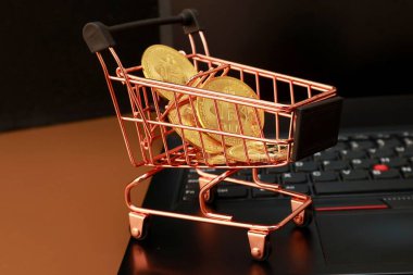 Pembe alışveriş arabasında bitcoinler