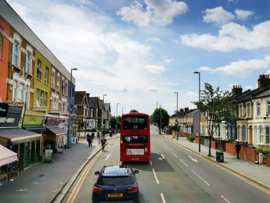 Leyton: street with double bus and car clipart