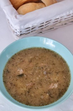 Pea soup  (grochowka) - traditional Polish soup with peas, meat, potatoes, vegetables and marjoram