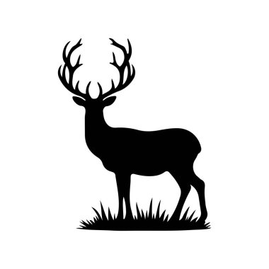  Black Silhouettes Deer Vector illustration On White Background clipart