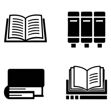Kitap simgeleri hem Açık hem de Kapalı Kitap Siluet Dizaynı Tasarımı