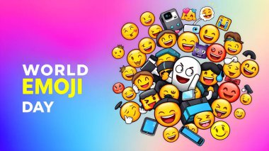 Mutlu Dünya Emoji Günü Komik Çizgi Film Arkaplanı Emoji İllüstrasyonu