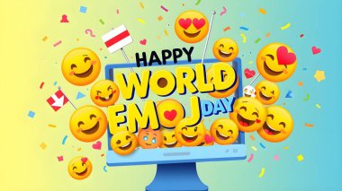 Mutlu Dünya Emoji Günü Komik Çizgi Film Arkaplanı Emoji İllüstrasyonu