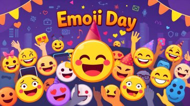 Mutlu Dünya Emoji Günü Komik Çizgi Film Arkaplanı Emoji İllüstrasyonu