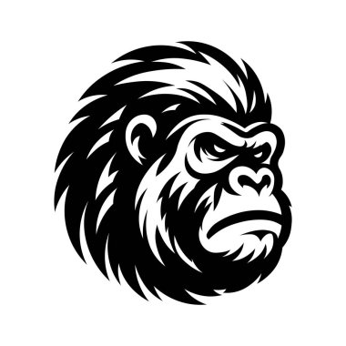 Vahşi goril yüzünün dinamik siyah-beyaz vektör logosu spor takımları, maskotlar ve güç ve yoğunluk gerektiren markalar için mükemmel..