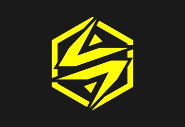 Kara Arkaplanda Altıgen Logoda Dinamik Sarı Yıldırım Sürgüsü