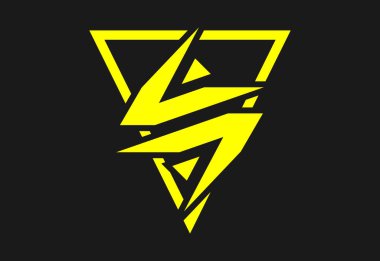 Siyah Arkaplanda Üçgen Logosunda Dinamik Sarı Şimşek Şimşeği