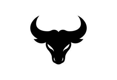 Black Bold Bull Silhouette Logo on White Background clipart