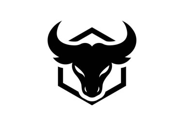 Siyah Kalın Boğa Silueti Altıgen Logosuyla Beyaz Arkaplanda