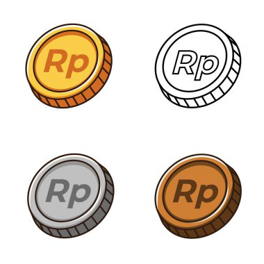 Endonezya madeni para vektör illüstrasyonu altın, gümüş ve bronz renkler, özet versiyonu ile