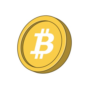 Beyaz ve Sarı düz renk tasarımında basit BTC Bitcoin vektör çizimi.