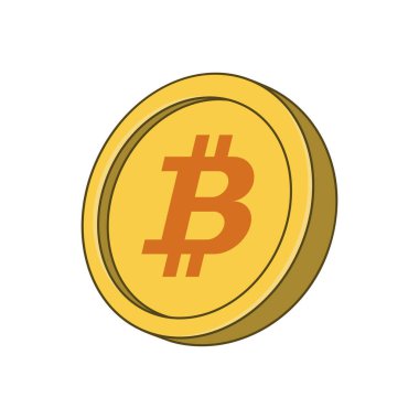 Basit BTC Bitcoin vektör çizimi Koyu Turuncu ve Sarı düz renk tasarımı.