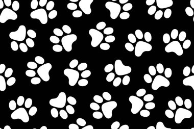 Siyah Arkaplanda Beyaz Pençe İzleri Kusursuz Vektör Deseni