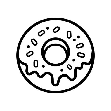 Şekerli ve şekerli ana hatlı çörek, basit siyah ve beyaz vektör.