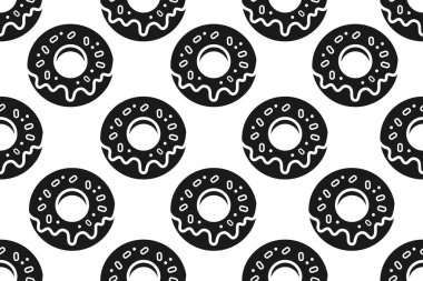 Beyaz Arkaplanda Düz Siyah Donut Deseni