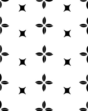 Beyaz Arkaplanda Kusursuz Siyah Yıldız ve Çiçek Şekilleri Deseni