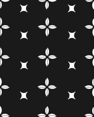 Katı Siyah Arkaplanda Kusursuz Beyaz Çiçek ve Yıldız Şekilleri Şablonu