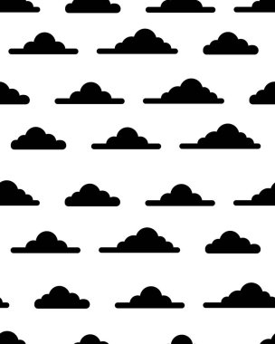 Beyaz Arkaplanda Katı Şekilde Siyah Bulutların Kusursuz Vektör Deseni