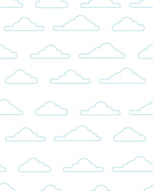 Beyaz Arkaplanda Açık Mavi Çizgili Bulutların Kusursuz Vektör Deseni