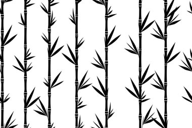 Beyaz zemin üzerinde katı siyah bambudan oluşan kusursuz vektör deseni. Minimalist, modern ve doğadan esinlenilmiş tasarımlar için mükemmel..