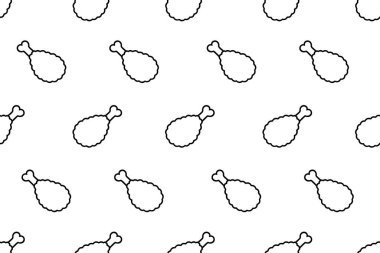 Temiz beyaz arka planda siyah renkte kızarmış tavuk deseni. Yiyeceklerle ilgili tasarımlar için mükemmel..