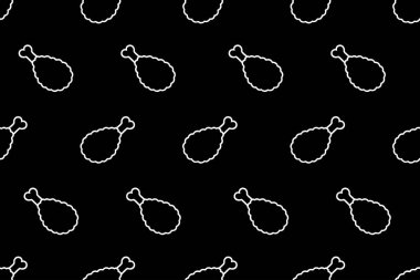 Siyah üzerine kızarmış tavuk desenleri. Gıda markası ve yaratıcı projeler için harika..