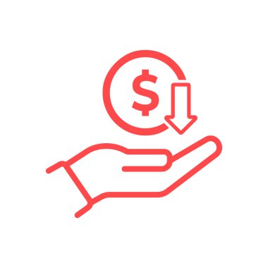 Kırmızı el bir doları aşağıya doğru okla tutuyor, bu da maddi kaybı ya da gelirin azalmasını simgeliyor..