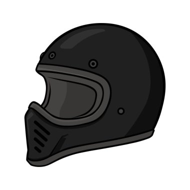 Moda siyah retro tam yüz pasta kask vektörü, motosiklet takımı, yarış temaları ve klasik binici tasarımları için ideal.