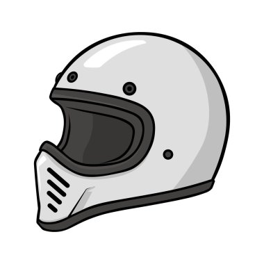 Ayrıntılı beyaz retro tam yüz pasta kask vektörü, motosiklet vitesi, yarış ve klasik tasarım temaları için mükemmel.