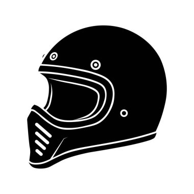 Klasik tam yüz motosiklet kaskı, siyah siluet, retro ve özel bisiklet tasarımları için mükemmel..