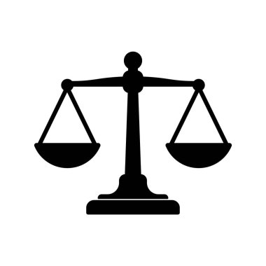 Adalet terazilerinin katı siyah vektör ikonu dengeyi, hukuku ve adaleti simgeliyor. Yasal, finansal ve etik temalar için ideal.