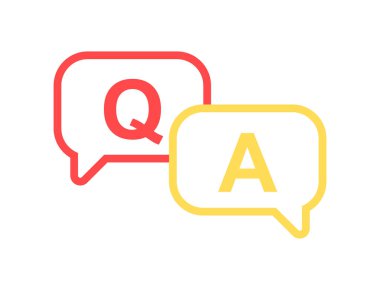 Kırmızı ve sarı konuşma baloncukları olan basit soru-cevap simgesi, iletişim ya da SSS kavramı için ideal.