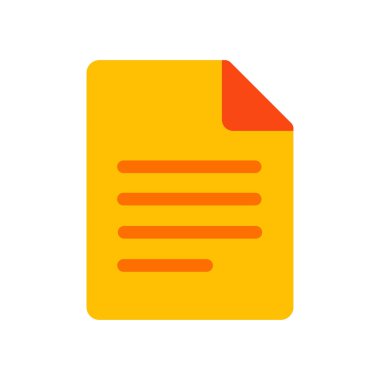 Turuncu metin satırları ve kırmızı katlanmış köşeli sarı bir belgenin renkli düz tasarım simgesi, iş, dijital veya ofis temalı görseller için ideal.