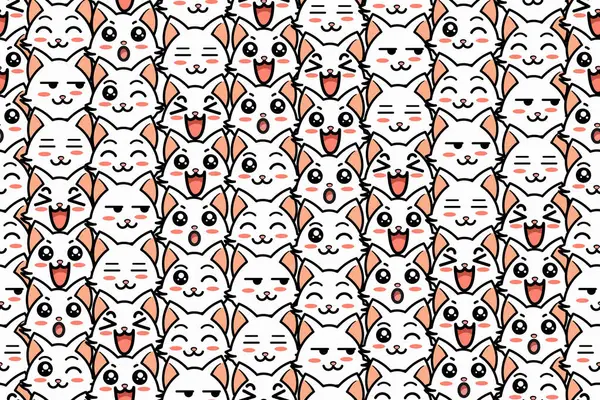 Değişik ifadeleri olan sevimli beyaz kedi yüzleri hoş, pürüzsüz bir desen oluşturur. Tekstil, dijital kağıtlar ve çocuk tasarımları için mükemmel.