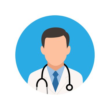 Steteskopu düz dizayn edilmiş kimliği belirsiz bir erkek doktor avatarı, sağlık hizmetleri, tıbbi uygulamalar ya da isimsiz profesyonel profiller için ideal..